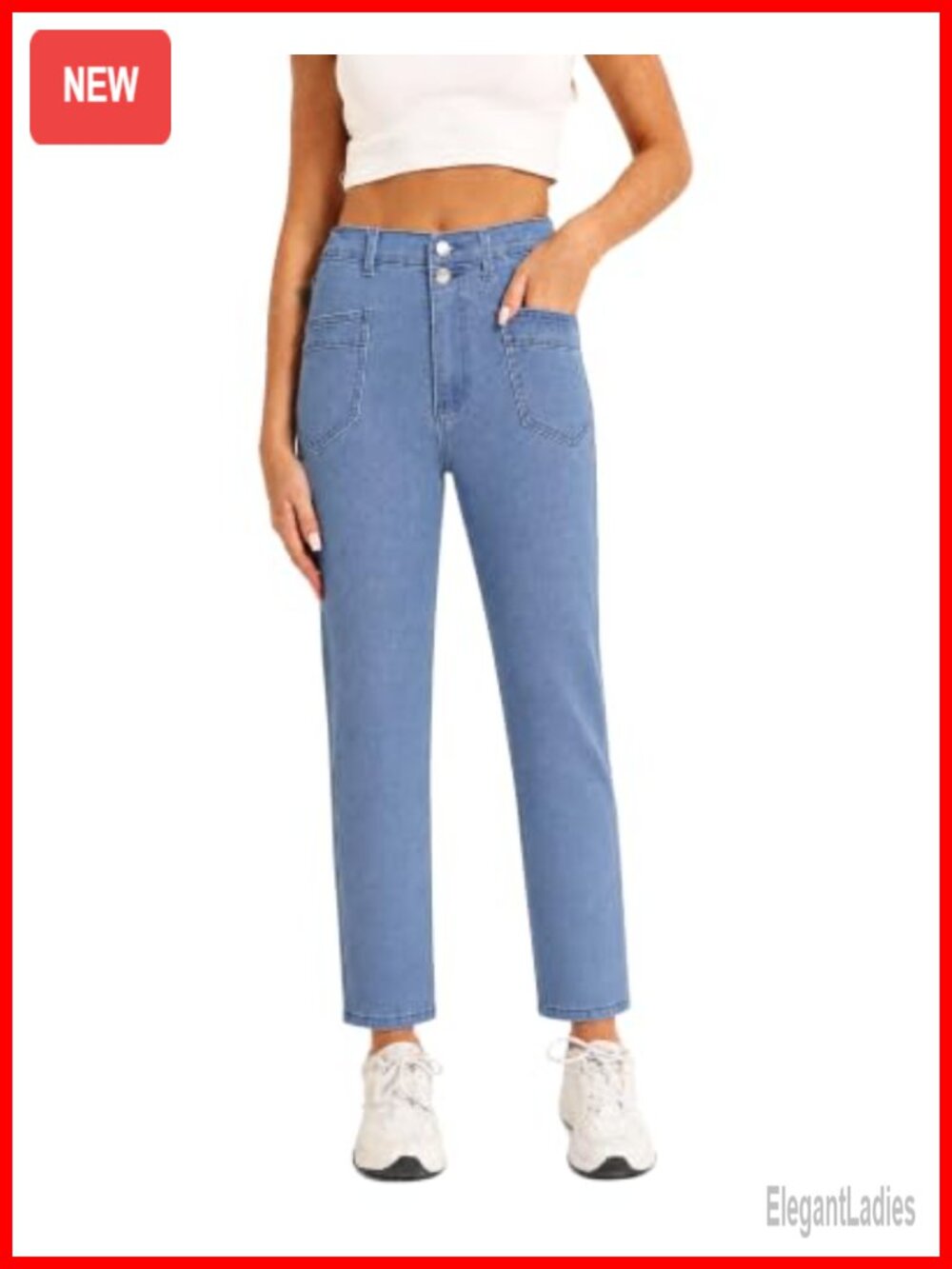 High Waisted Straight Leg Jeans Women Stretchy Raw Hem 4 Pocket